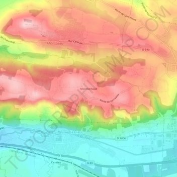 Topografische Karte Montbertaud, Höhe, Relief
