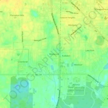 Topografische Karte Westwood, Höhe, Relief