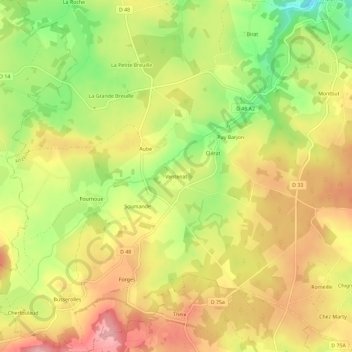 Topografische Karte Ventenat, Höhe, Relief