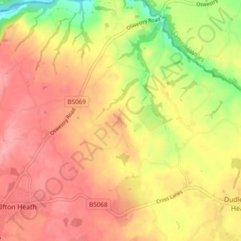 Topografische Karte Dudleston, Höhe, Relief