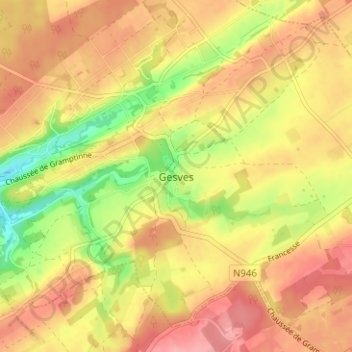 Topografische Karte Gesves, Höhe, Relief
