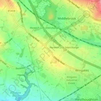 Topografische Karte Cooper Turning, Höhe, Relief