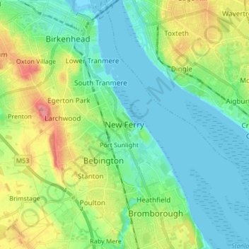 Topografische Karte New Ferry, Höhe, Relief