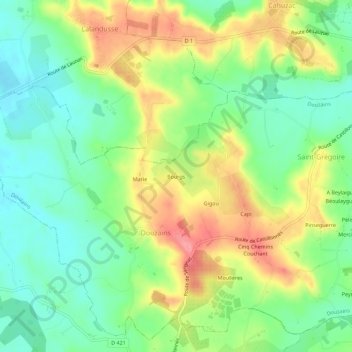 Topografische Karte Bourgs, Höhe, Relief