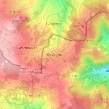 Topografische Karte Oedingen, Höhe, Relief