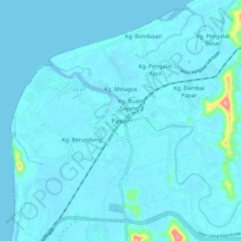 Topografische Karte Papar, Höhe, Relief