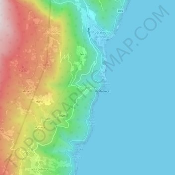 Topografische Karte Mošćenice, Höhe, Relief