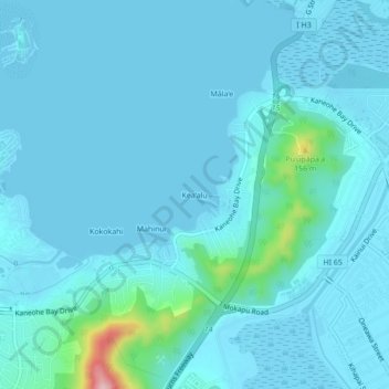 Topografische Karte Kea‘alu, Höhe, Relief
