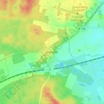 Topografische Karte Weteritz, Höhe, Relief