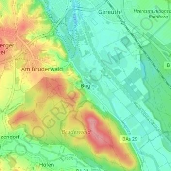 Topografische Karte Bug, Höhe, Relief