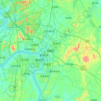 Topografische Karte 荷塘区, Höhe, Relief