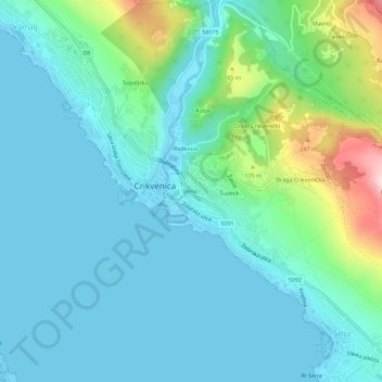 Topografische Karte Benići, Höhe, Relief