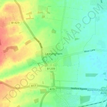 Topografische Karte Leasingham, Höhe, Relief