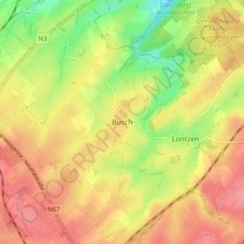 Topografische Karte Busch, Höhe, Relief