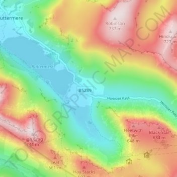 Topografische Karte Gatesgarth, Höhe, Relief
