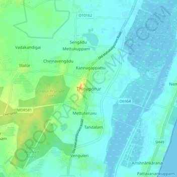 Topografische Karte Thiruporur, Höhe, Relief