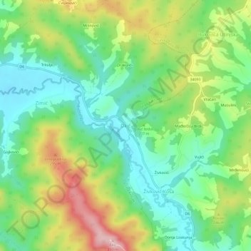 Topografische Karte Okić, Höhe, Relief