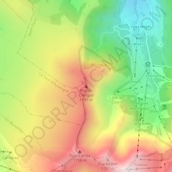 Topografische Karte Puy de Cliergue, Höhe, Relief