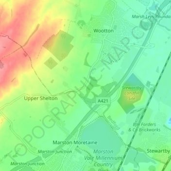Topografische Karte Wootton Green, Höhe, Relief