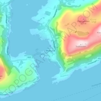 Topografische Karte Midsund, Höhe, Relief