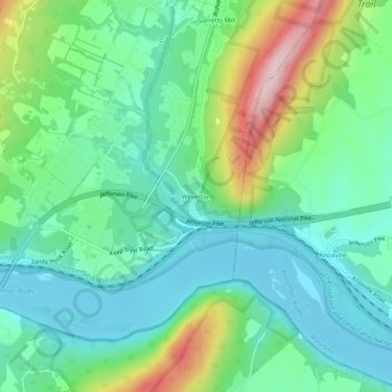 Topografische Karte Weverton, Höhe, Relief