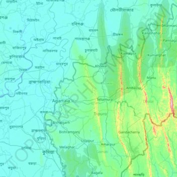 Topografische Karte West Tripura, Höhe, Relief