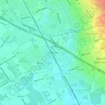 Topografische Karte Mesilla Park, Höhe, Relief