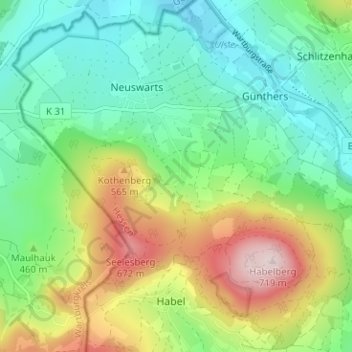 Topografische Karte Meerswinden, Höhe, Relief