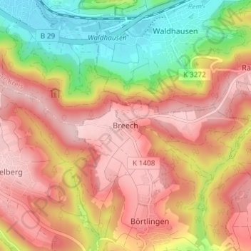 Topografische Karte Breech, Höhe, Relief