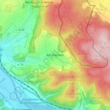 Topografische Karte Albshausen, Höhe, Relief