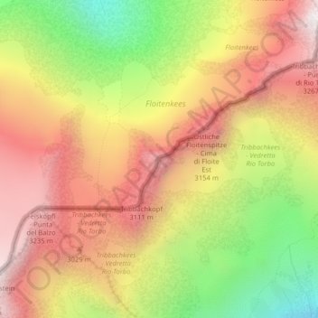 Topografische Karte Westliche Floitenspitze, Höhe, Relief