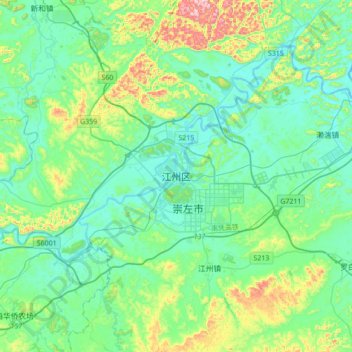 Topografische Karte 江州区, Höhe, Relief