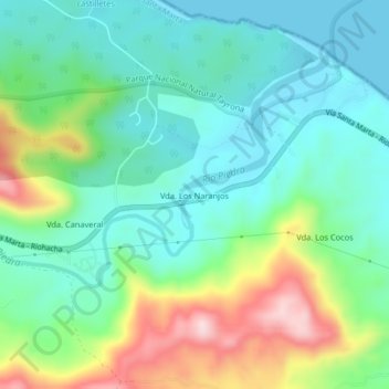 Topografische Karte Vda. Los Naranjos, Höhe, Relief