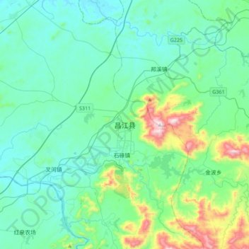 Topografische Karte 昌江县, Höhe, Relief