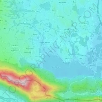 Topografische Karte See, Höhe, Relief