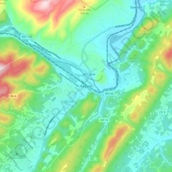 Topografische Karte Keyser, Höhe, Relief