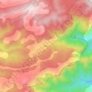 Topografische Karte Fredes, Höhe, Relief