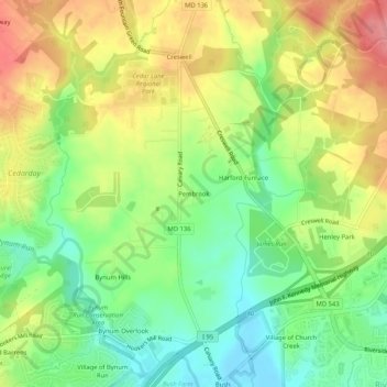Topografische Karte Pembrook, Höhe, Relief