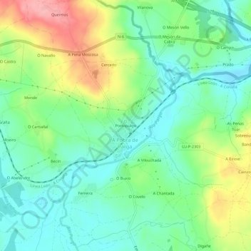 Topografische Karte Portopulgo, Höhe, Relief