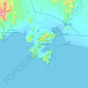 Topografische Karte Guaymas, Höhe, Relief