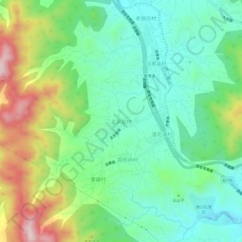 Topografische Karte 孟家窑村, Höhe, Relief