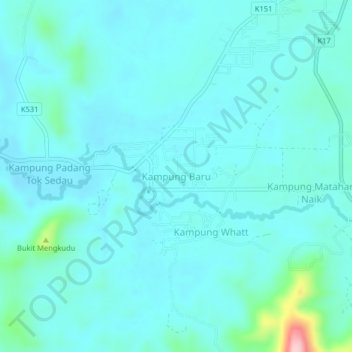 Topografische Karte Kampung Baru, Höhe, Relief