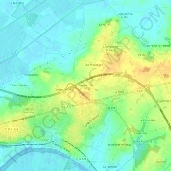 Topografische Karte Pièce du Tail, Höhe, Relief