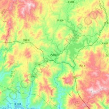 Topografische Karte 古田县, Höhe, Relief