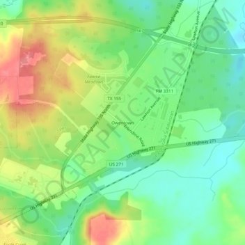 Topografische Karte Owentown, Höhe, Relief