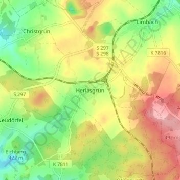 Topografische Karte Herlasgrün, Höhe, Relief