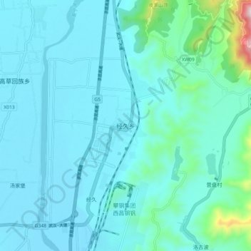 Topografische Karte 经久乡, Höhe, Relief