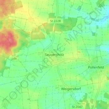 Topografische Karte Seuversholz, Höhe, Relief