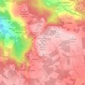 Topografische Karte Penedo Samil, Höhe, Relief