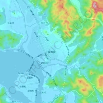 Topografische Karte 黄埠镇, Höhe, Relief
